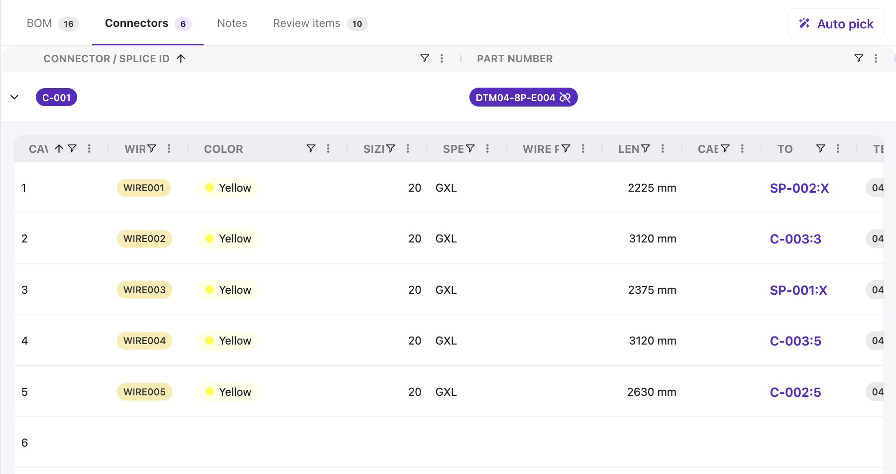 Wire list generated by Cableteque AI
